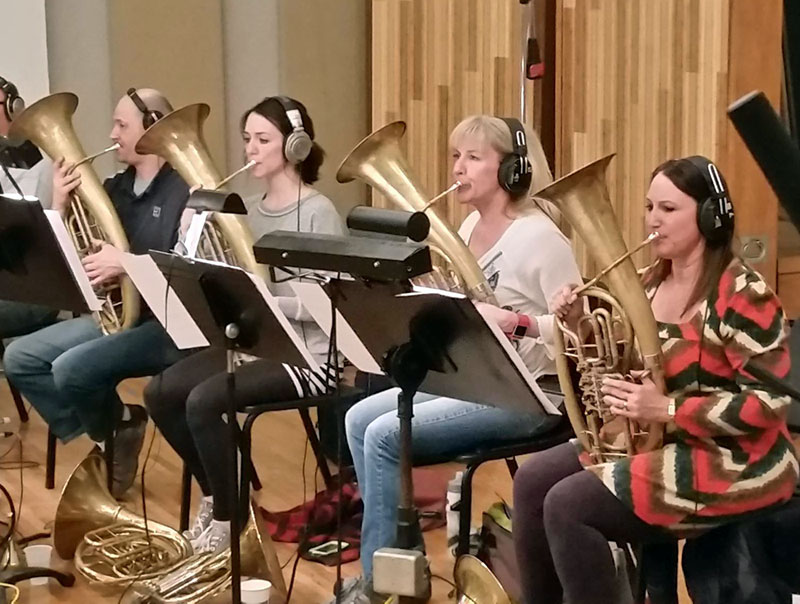 Wagner tubas in Ocean Way Studios recording session for video game score