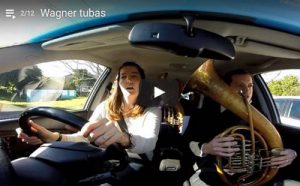 Wagner tuba played in a car